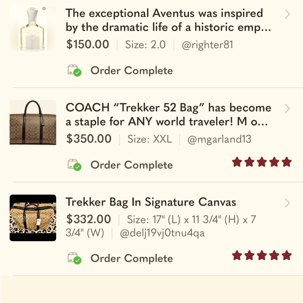 Showing my last 3 sales.